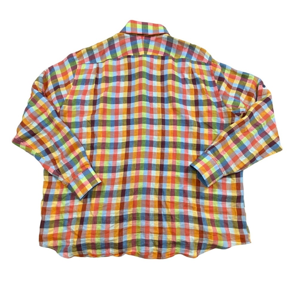 INSERCH 100% Linen Plaid Button Down Shirt Big Tall Size 4XL - Picture 4 of 8